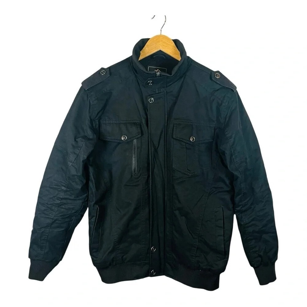 Outdoor Jacket Bomber Field Mens Small Black Faux Fur Lined Cotton Tactical Coat